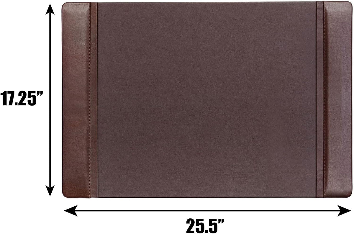 Leather Desk Pad with Side Rails - Luxury Leather Desk Blotter for Writing - Executive Desk Surface Protector - (Chocolate Brown, 25.5 x 17.25”)