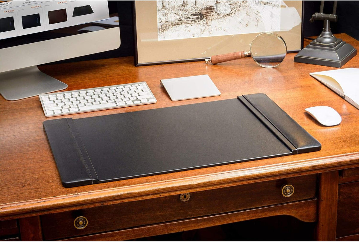 Leather Desk Pad with Side Rails - Luxury Leather Desk Blotter for Writing - Executive Desk Surface Protector - (Chocolate Brown, 25.5 x 17.25”)