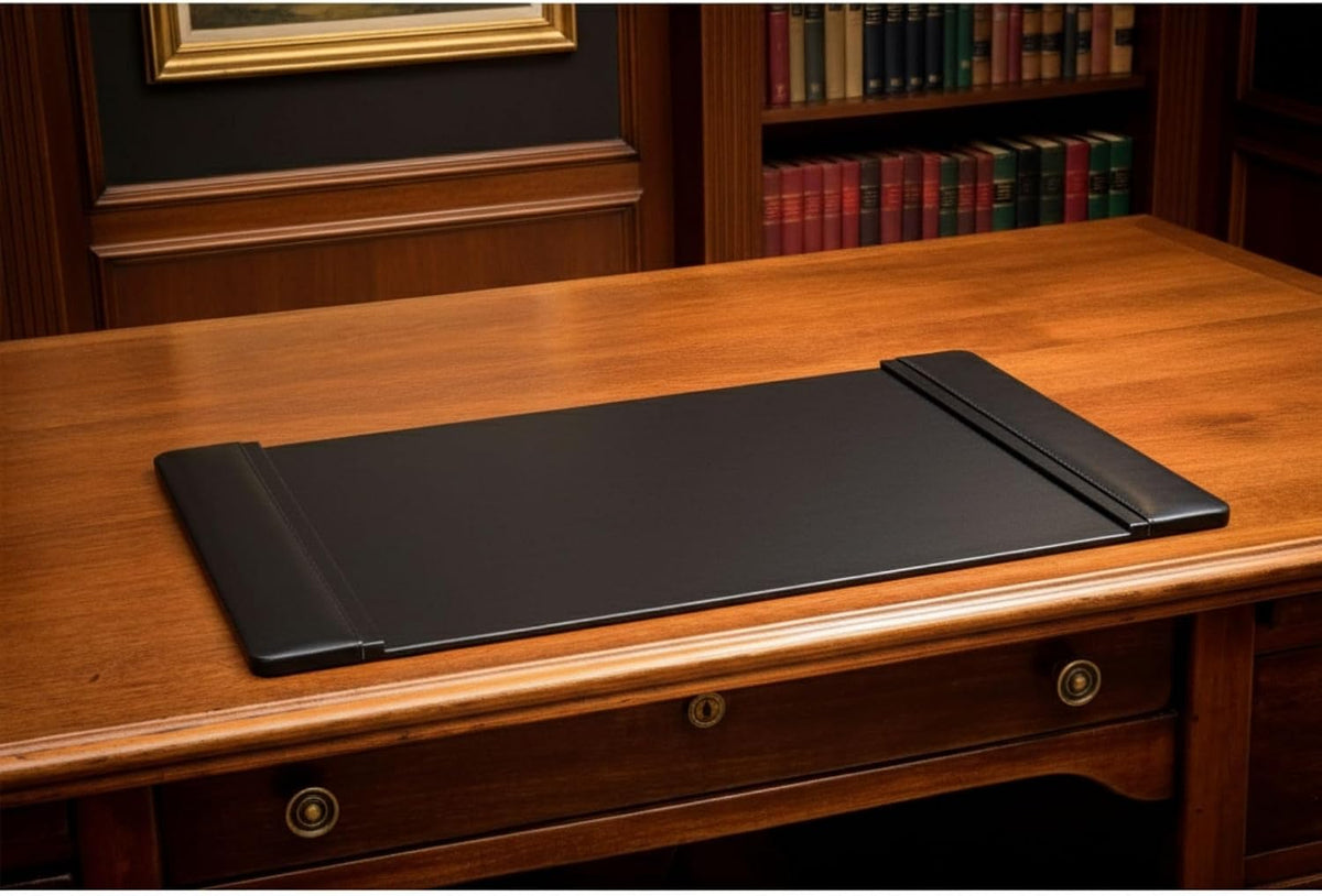 Leather Desk Pad with Side Rails - Luxury Leather Desk Blotter for Writing - Executive Desk Surface Protector - (Chocolate Brown, 25.5 x 17.25”)