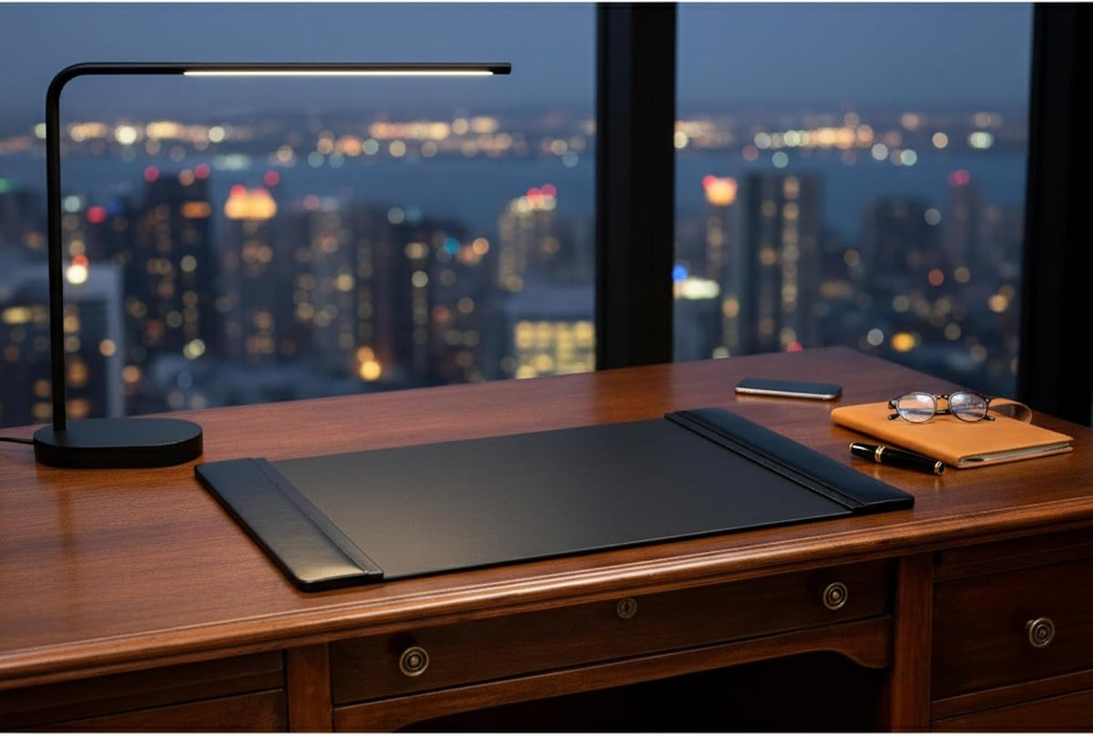 Leather Desk Pad with Side Rails - Luxury Leather Desk Blotter for Writing - Executive Desk Surface Protector - (Chocolate Brown, 25.5 x 17.25”)