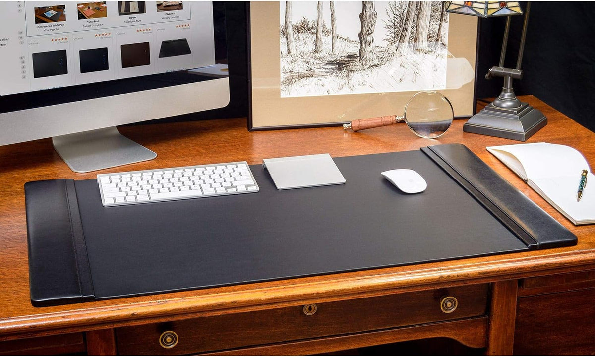 Leather Desk Pad with Side Rails - Luxury Leather Desk Blotter for Writing - Executive Desk Surface Protector - (Chocolate Brown, 25.5 x 17.25”)