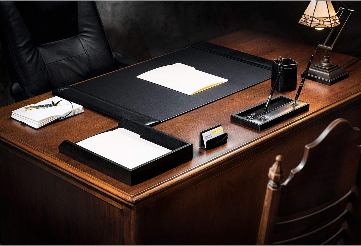 Leather Desk Pad with Side Rails - Luxury Leather Desk Blotter for Writing - Executive Desk Surface Protector - (Chocolate Brown, 25.5 x 17.25”)