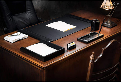 Leather Desk Pad with Side Rails - Luxury Leather Desk Blotter for Writing - Executive Desk Surface Protector - (Chocolate Brown, 25.5 x 17.25”)
