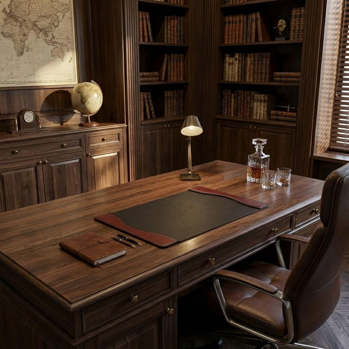 Leather Desk Pad with Side Rails - Luxury Leather Desk Blotter for Writing - Executive Desk Surface Protector - (Chocolate Brown, 25.5 x 17.25”)