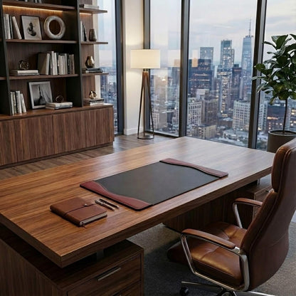 Leather Desk Pad with Side Rails - Luxury Leather Desk Blotter for Writing - Executive Desk Surface Protector - (Chocolate Brown, 25.5 x 17.25”)