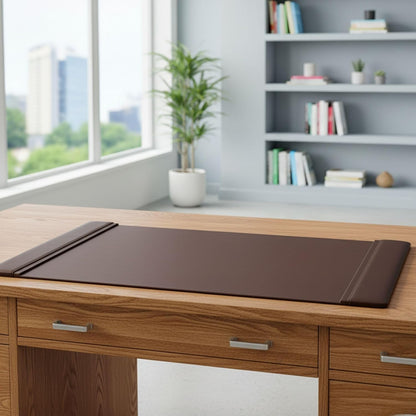 Leather Desk Pad with Side Rails - Luxury Leather Desk Blotter for Writing - Executive Desk Surface Protector - (Chocolate Brown, 25.5 x 17.25”)