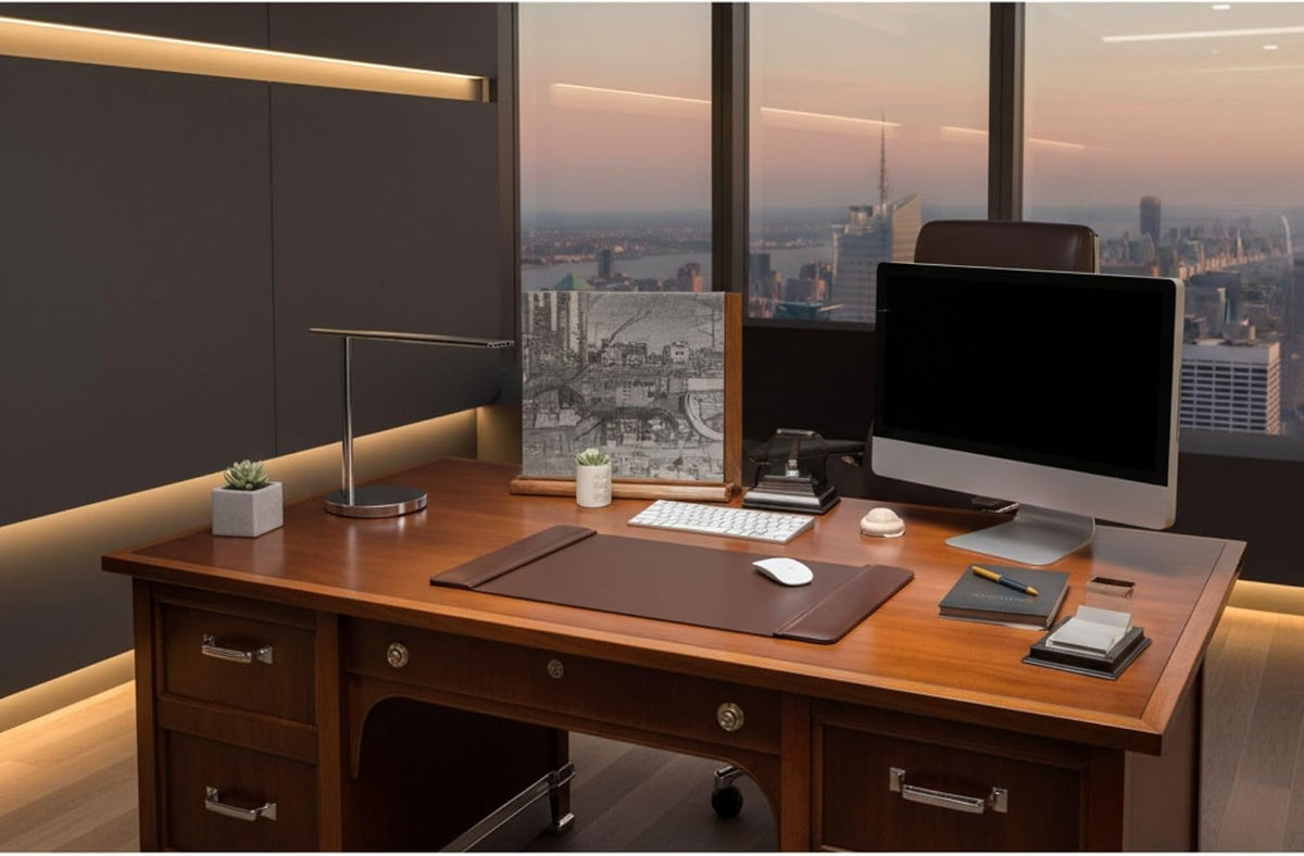Leather Desk Pad with Side Rails - Luxury Leather Desk Blotter for Writing - Executive Desk Surface Protector - (Chocolate Brown, 25.5 x 17.25”)