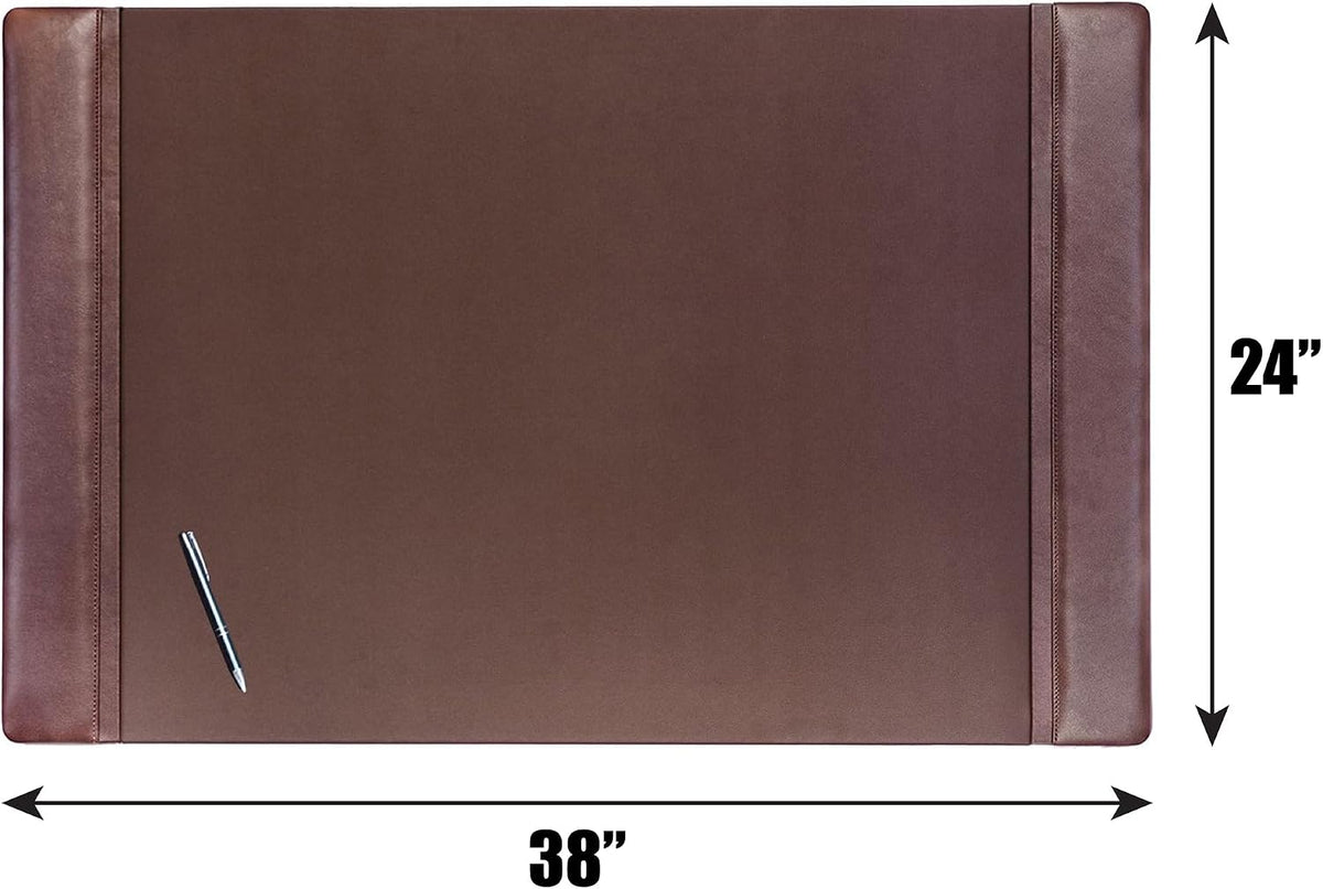 Leather Desk Pad with Side Rails - Luxury Leather Desk Blotter for Writing - Executive Desk Surface Protector - (Chocolate Brown, 25.5 x 17.25”)