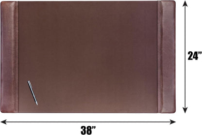 Leather Desk Pad with Side Rails - Luxury Leather Desk Blotter for Writing - Executive Desk Surface Protector - (Chocolate Brown, 25.5 x 17.25”)
