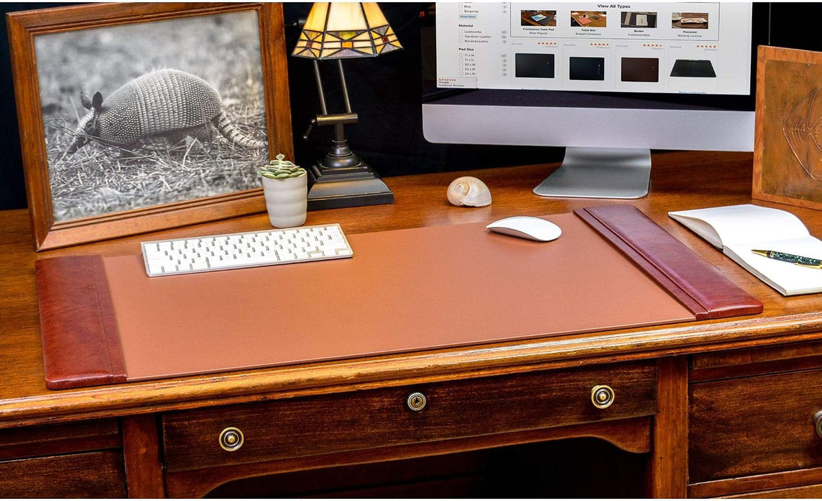 Leather Desk Pad with Side Rails - Luxury Leather Desk Blotter for Writing - Executive Desk Surface Protector - (Chocolate Brown, 25.5 x 17.25”)