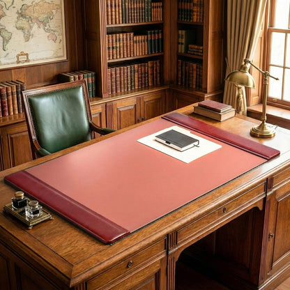Leather Desk Pad with Side Rails - Luxury Leather Desk Blotter for Writing - Executive Desk Surface Protector - (Chocolate Brown, 25.5 x 17.25”)