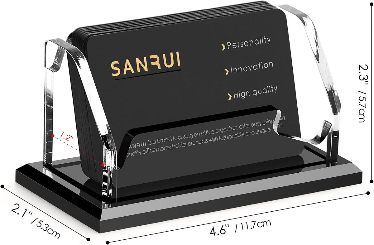 Black Business Card Holder for Desk 1 Slot Clear Acrylic Horizontal