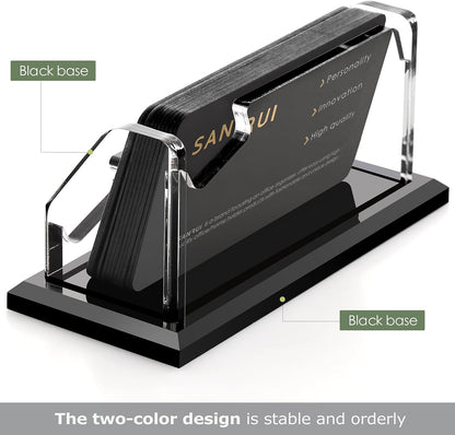Black Business Card Holder for Desk 1 Slot Clear Acrylic Horizontal