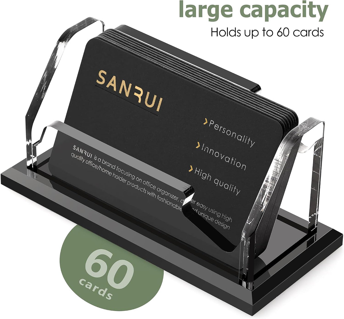 Black Business Card Holder for Desk 1 Slot Clear Acrylic Horizontal