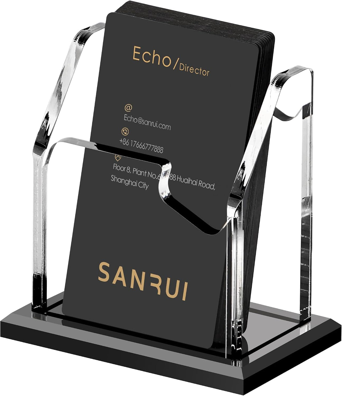 Black Business Card Holder for Desk 1 Slot Clear Acrylic Horizontal