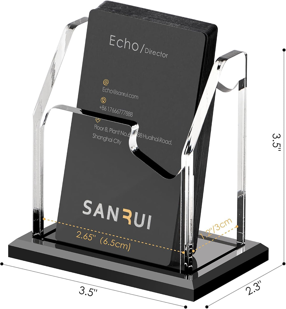 Black Business Card Holder for Desk 1 Slot Clear Acrylic Horizontal