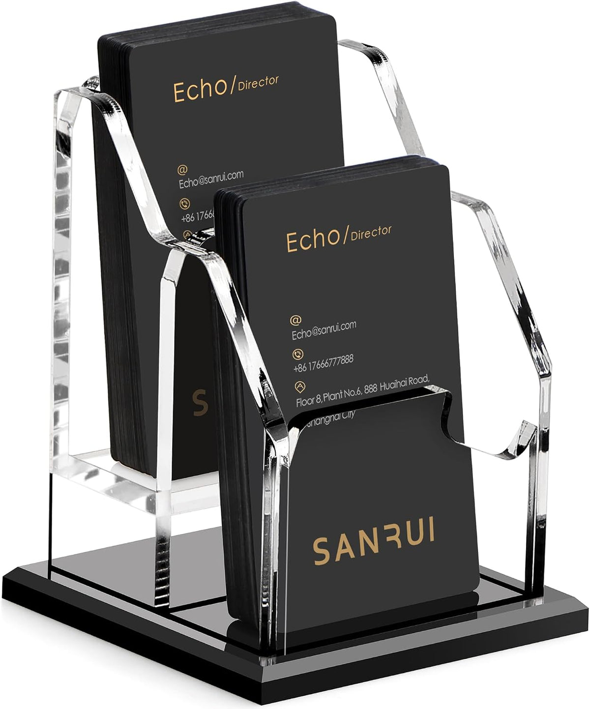 Black Business Card Holder for Desk 1 Slot Clear Acrylic Horizontal