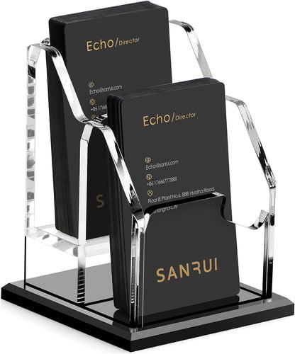 Black Business Card Holder for Desk 1 Slot Clear Acrylic Horizontal