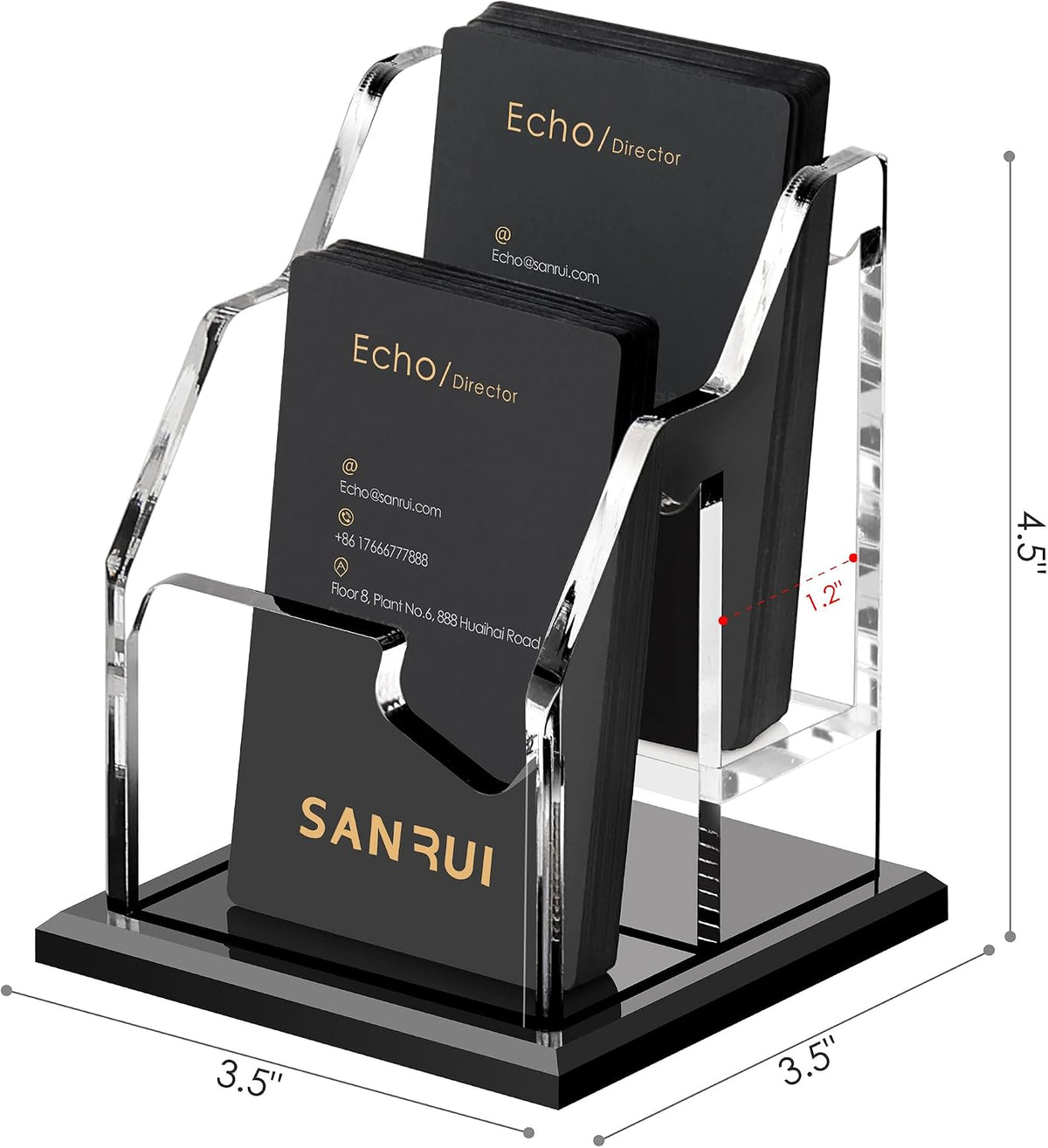 Black Business Card Holder for Desk 1 Slot Clear Acrylic Horizontal