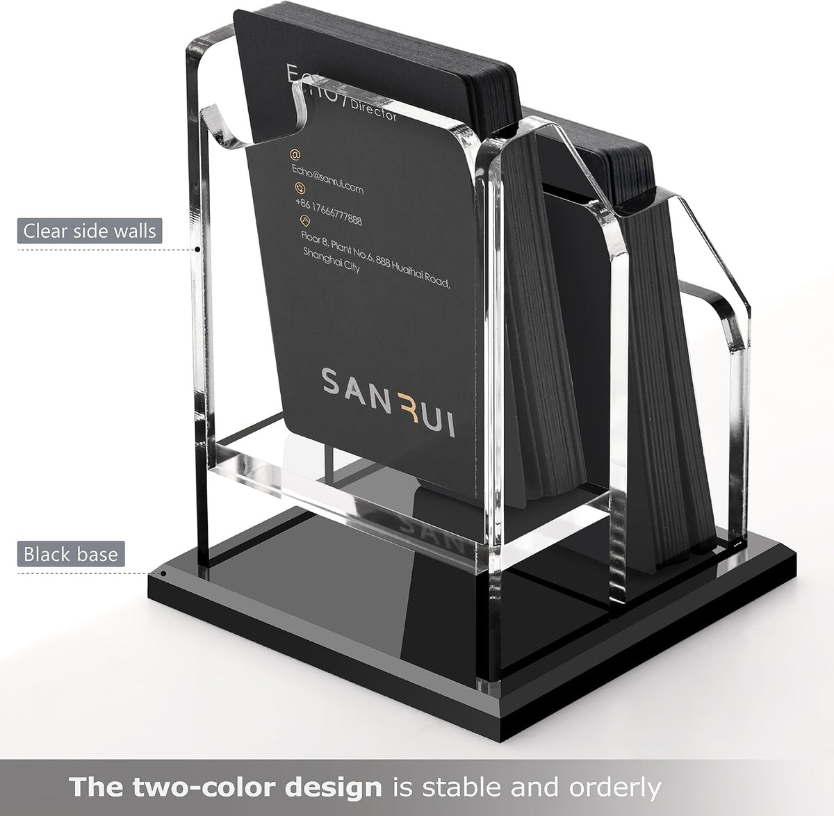 Black Business Card Holder for Desk 1 Slot Clear Acrylic Horizontal