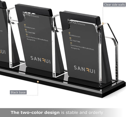 Black Business Card Holder for Desk 1 Slot Clear Acrylic Horizontal