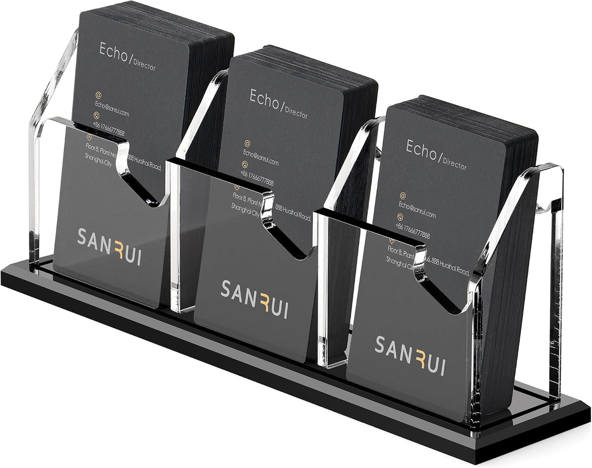Black Business Card Holder for Desk 1 Slot Clear Acrylic Horizontal
