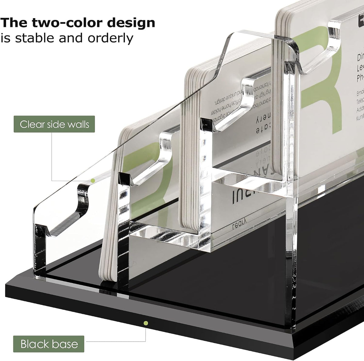 Black Business Card Holder for Desk 1 Slot Clear Acrylic Horizontal