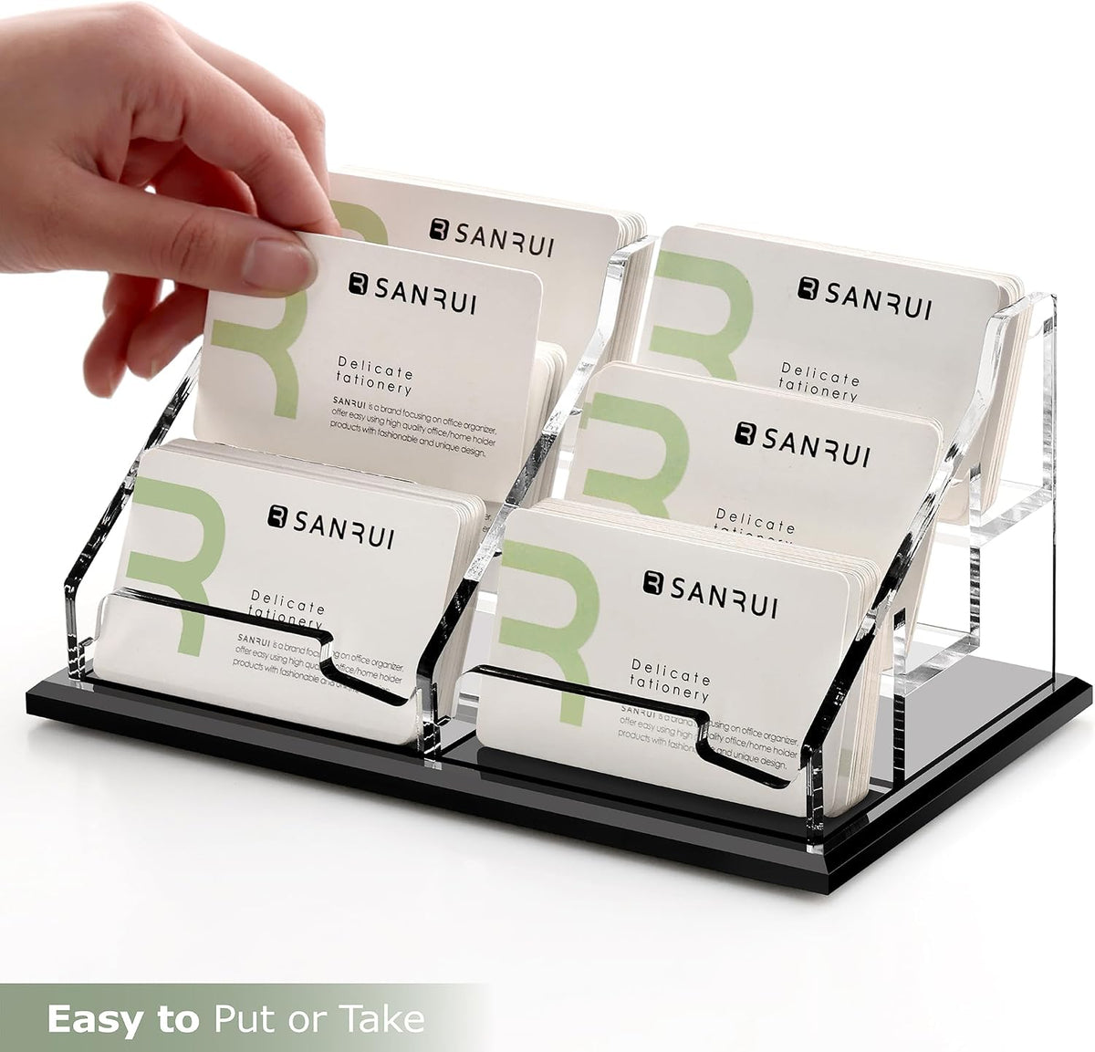 Black Business Card Holder for Desk 1 Slot Clear Acrylic Horizontal