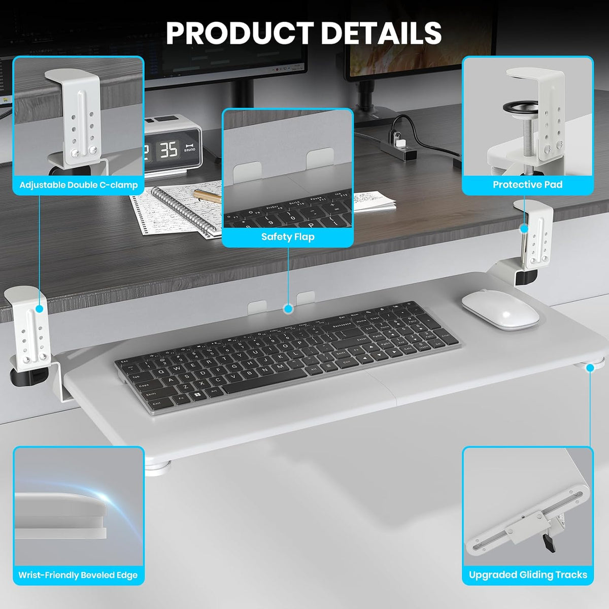 Large Keyboard Tray Under Desk, Pull Out Keyboard & Mouse Tray for Typing