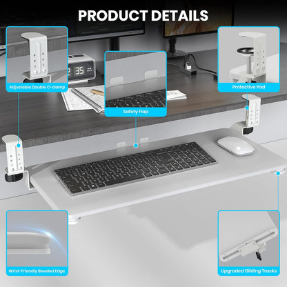 Large Keyboard Tray Under Desk, Pull Out Keyboard & Mouse Tray for Typing