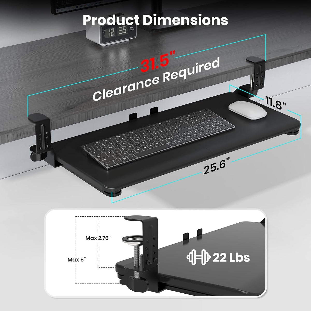 Large Keyboard Tray Under Desk, Pull Out Keyboard & Mouse Tray for Typing