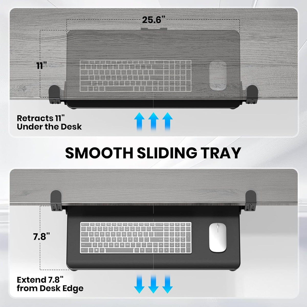 Large Keyboard Tray Under Desk, Pull Out Keyboard & Mouse Tray for Typing