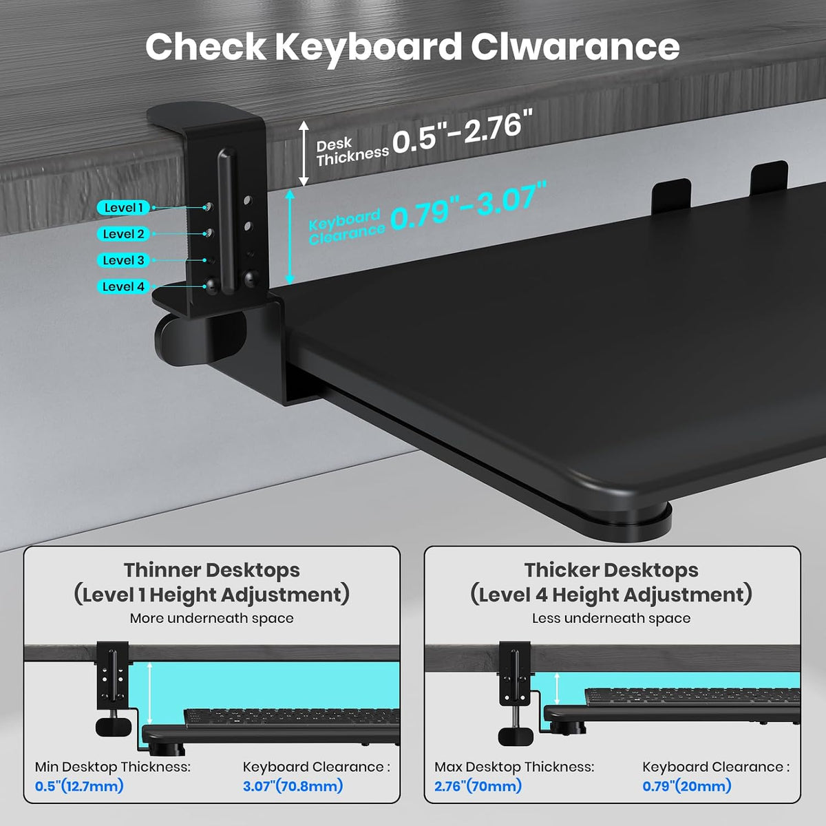 Large Keyboard Tray Under Desk, Pull Out Keyboard & Mouse Tray for Typing
