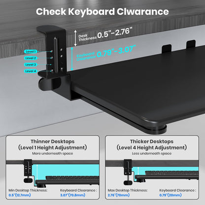 Large Keyboard Tray Under Desk, Pull Out Keyboard & Mouse Tray for Typing