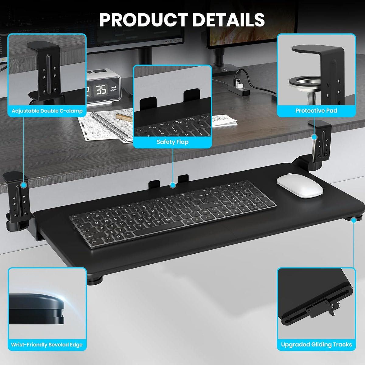 Large Keyboard Tray Under Desk, Pull Out Keyboard & Mouse Tray for Typing