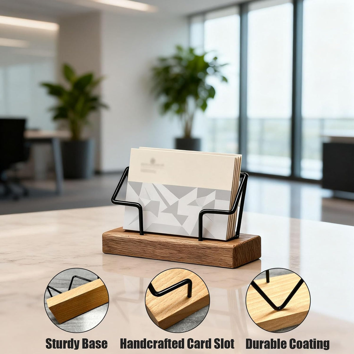 Wood Business Card Holder for Desk,Business Card Display Stand