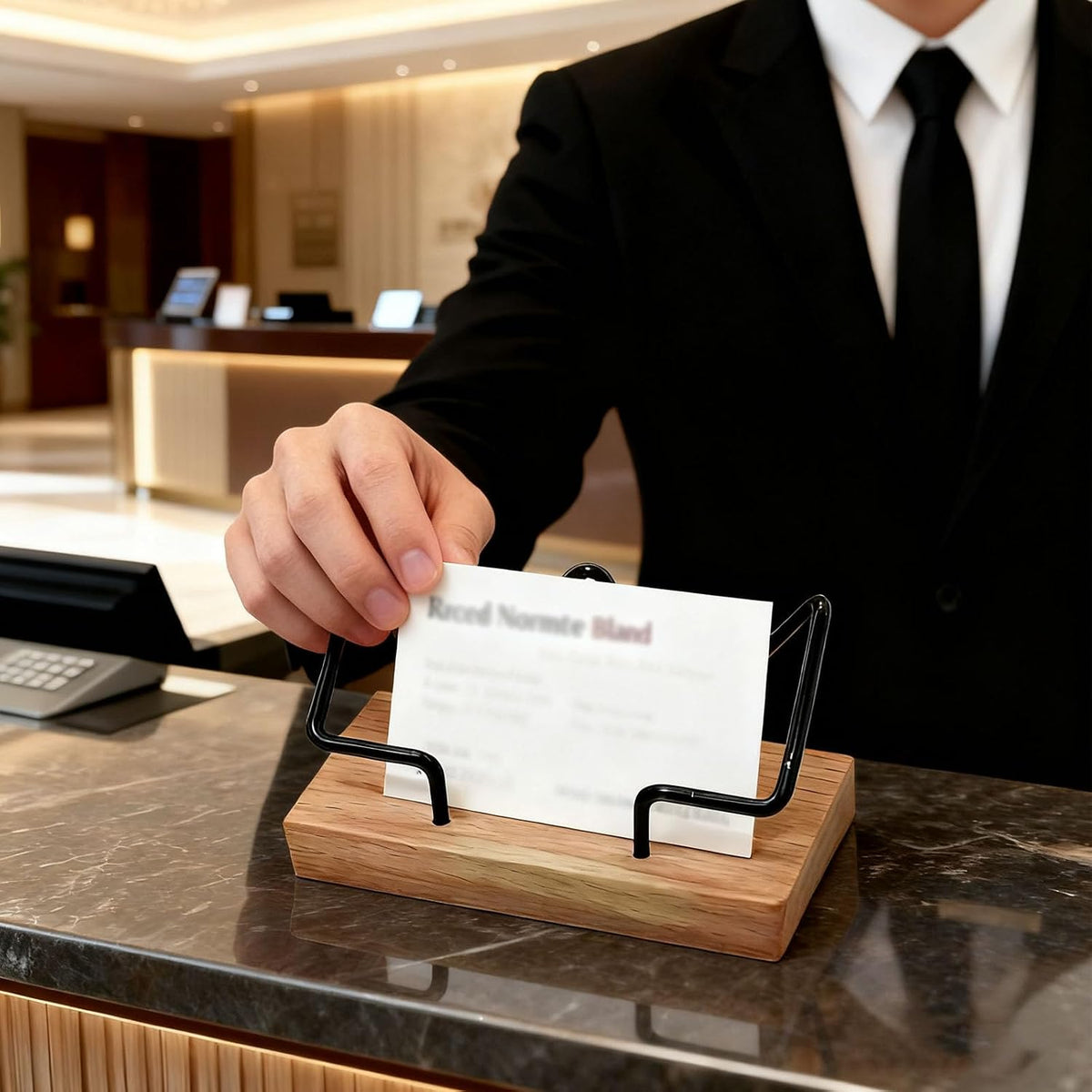Wood Business Card Holder for Desk,Business Card Display Stand