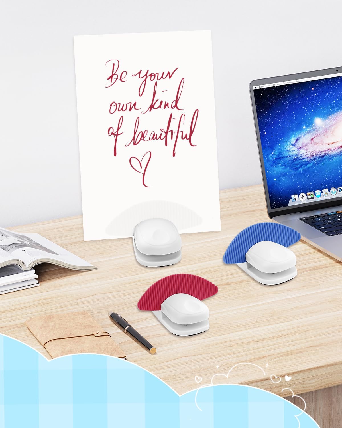 3 Pack Desktop Paper Holder Stand for Typing (White Blue Red)