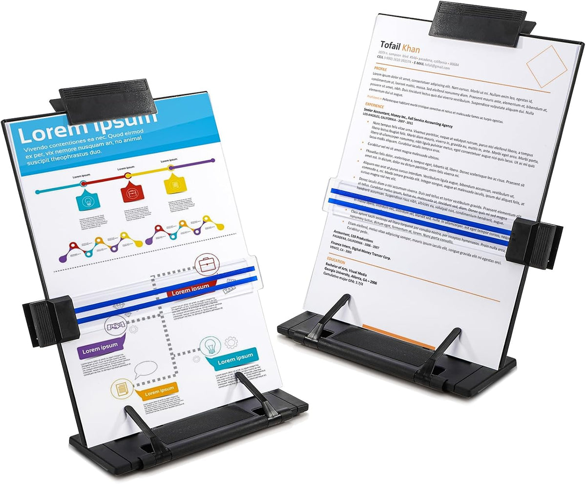 Lawei 2 Pack Desktop Document Holder with Adjustable Clip and Line Guide, Portable Document Book Holder - Copy Holder for Letter, Legal A4 Documents, Up to 150 Sheets, Black