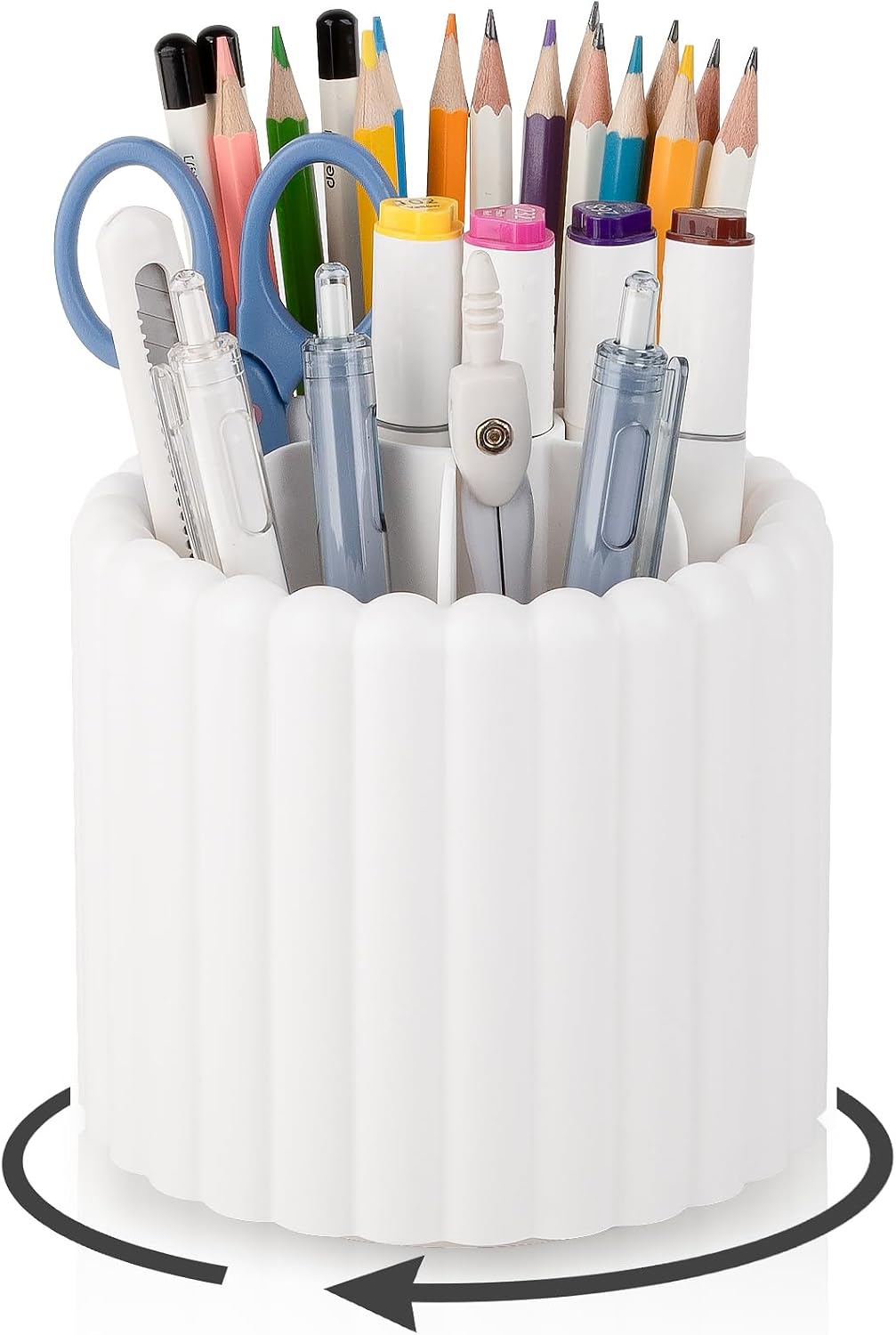 Rotating Pen Holder for Desk Removable Pencil Cup, Small White