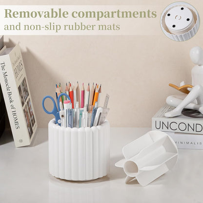 Rotating Pen Holder for Desk Removable Pencil Cup, Small White