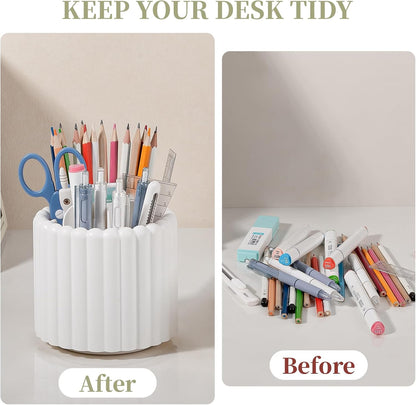 Rotating Pen Holder for Desk Removable Pencil Cup, Small White