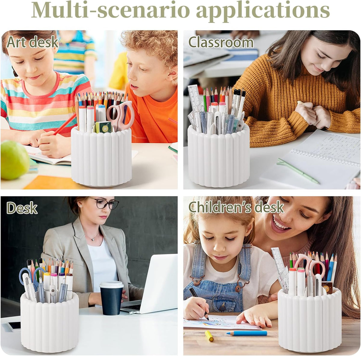 Rotating Pen Holder for Desk Removable Pencil Cup, Small White