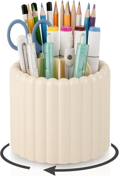 Rotating Pen Holder for Desk Removable Pencil Cup, Small White