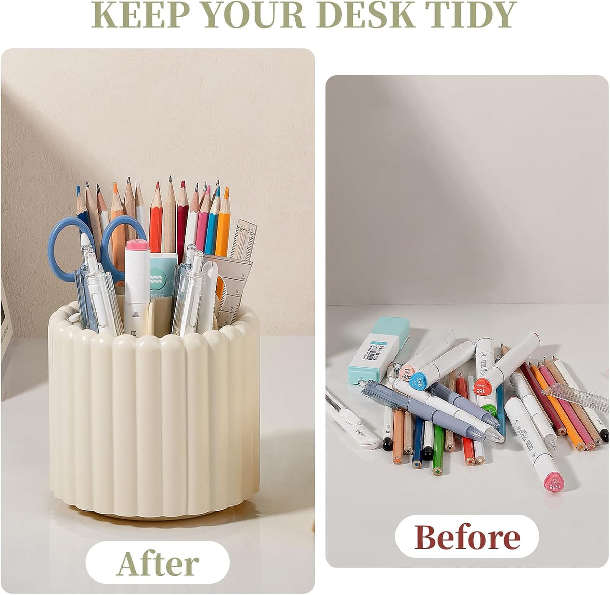 Rotating Pen Holder for Desk Removable Pencil Cup, Small White