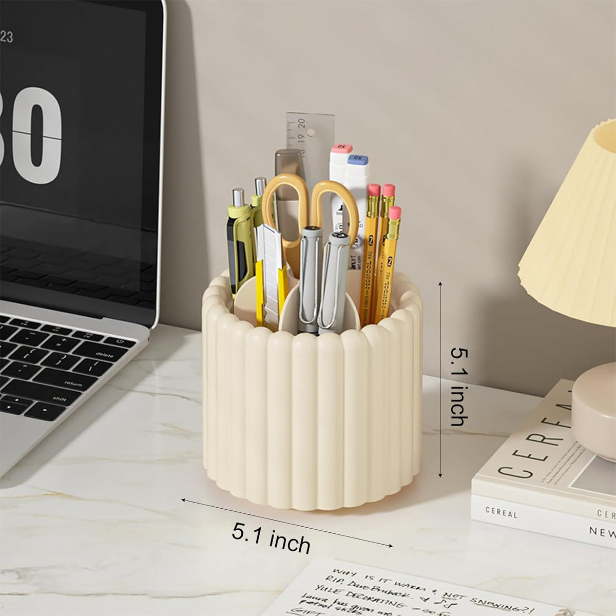 Rotating Pen Holder for Desk Removable Pencil Cup, Small White