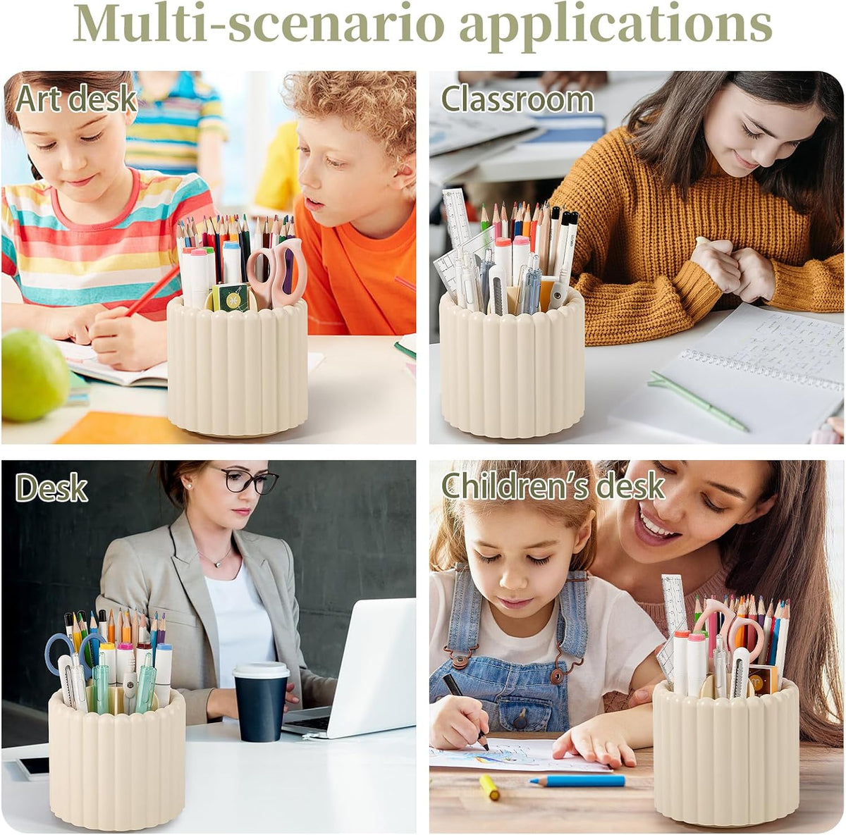 Rotating Pen Holder for Desk Removable Pencil Cup, Small White