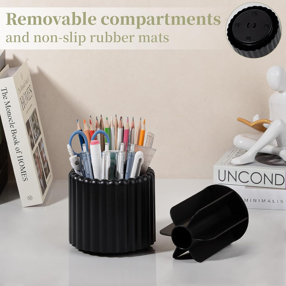 Rotating Pen Holder for Desk Removable Pencil Cup, Small White