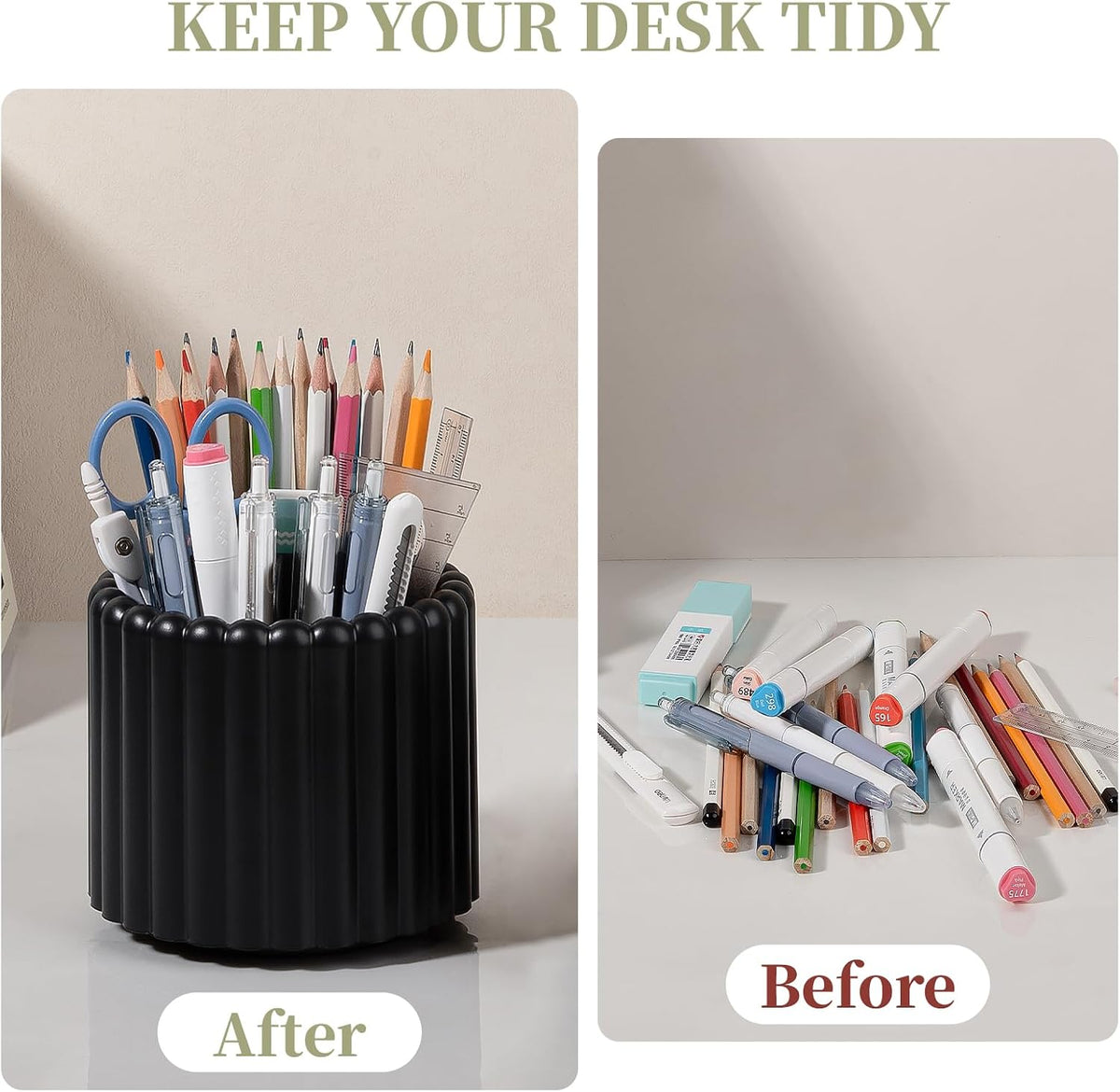 Rotating Pen Holder for Desk Removable Pencil Cup, Small White