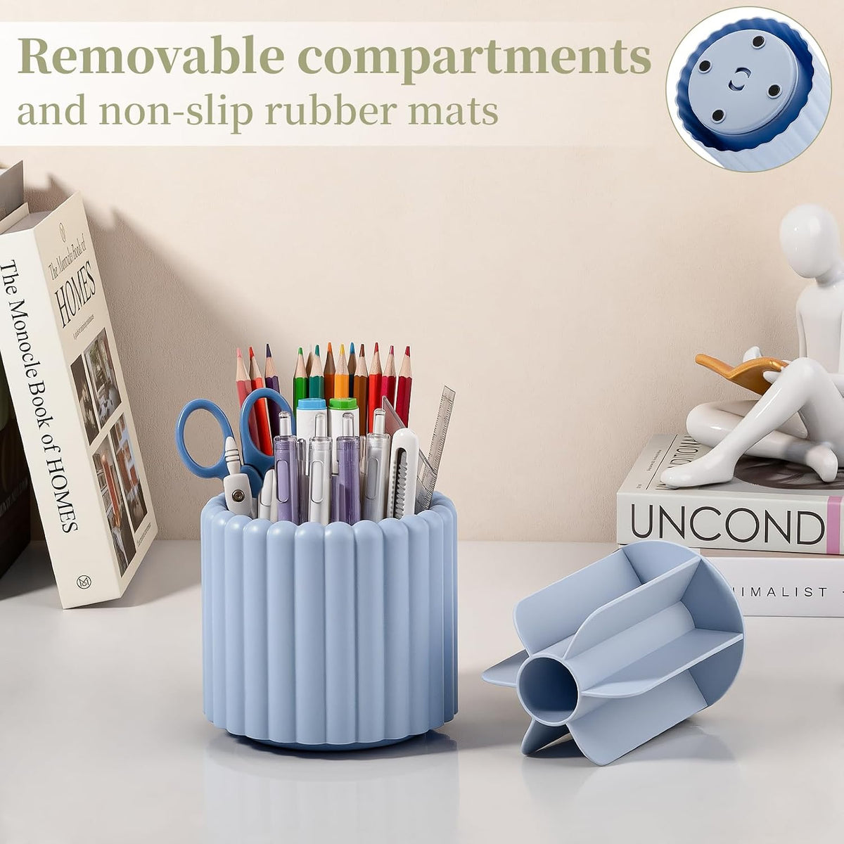 Rotating Pen Holder for Desk Removable Pencil Cup, Small White
